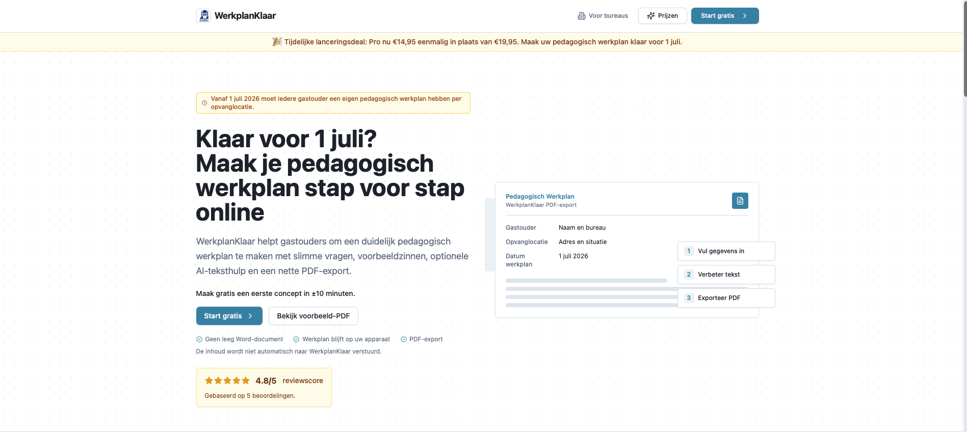 Screenshot van WerkplanKlaar.nl